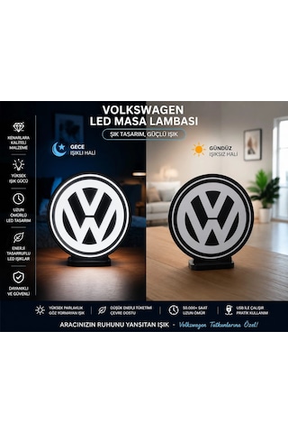 Volkswagen Masa Lambası , Vw Logolu Led Işıklı Masa Lambası , Volkswagen Gündüz Gece Masa Lambası Siyah