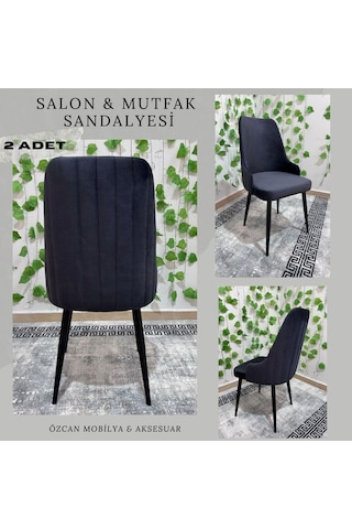 Özcan Metal Alfa - Siyah Metal Ayak - Babyface Kumaş - Papel Sırt - Mutfak & Salon Sandalyesi Füme
