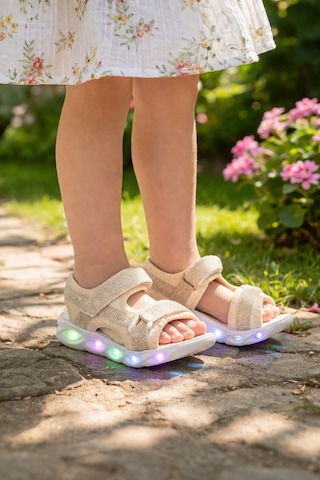 Minibonito Kız Çocuk Renkli Işıklı Yazlık Sandalet Bej