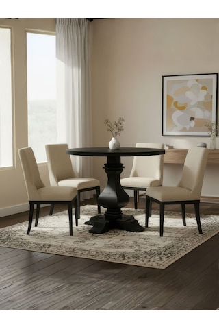Orleans Fransız Still Yuvarlak Ahşap Yemek Masası 90x90 Siyah