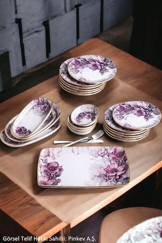 Petunia 21 Parça 12 Kişilik Seramik Kahvaltı Pasta Tabağı Takımı - Kup124p Beyaz