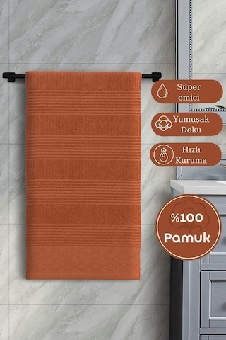 Pamuk Tekli Havlu Jakarlı Karna Home Ruma - 50 X 90 Kiremit