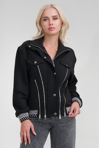 Bold & Young Kadın Viskon Polyester Likralı Kumaş Fermuar Aksesuarlı Kaşkorseli Cepli Ceket Siyah