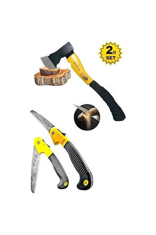 Fiber Saplı Balta Nacak + Kamp Odun Kesme + Katlanır Budama Testeresi Set