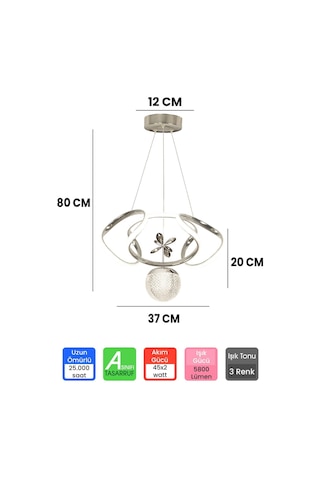 Ransom 3 Renk Toplu Kumandalı Krom Gümüş Dimmerli Led Avize Dron Ledli Avize Gri