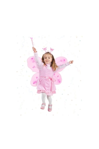 Pembe Kelebek Kız Seti - 50 Cm Kelebek Kanadı, Taç Ve Asa +3