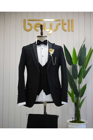 Bys Beystil Erkek Sivri Yaka Siyah Damatlık Ve Smokin Takım 10003 - Slim Fit