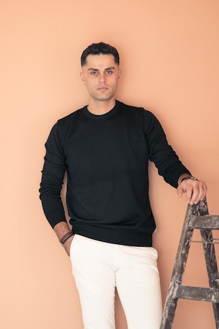 Sıfır Yaka Pamuklu Slimfit Basic Erkek Triko Kazak Siyah