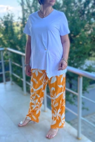 Mia Butik Büyük Beden Bahar Takım Beyaz-turuncu Beyaz-turuncu