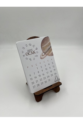 2025 Takvim - Astroloji Burç Ve Gezegenleri Standlı Masaüstü Takvim- Ahşap Telefon Tutucu