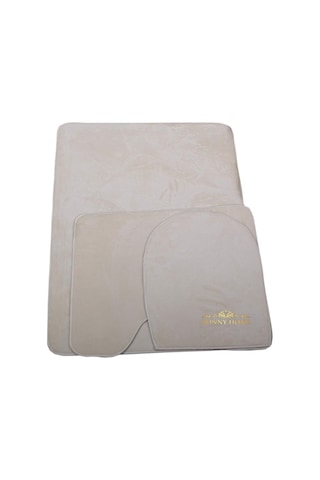 Bonny Home Unicolor Düz Krem 3lü Banyo Paspası Halısı Seti Kaymaz Krem