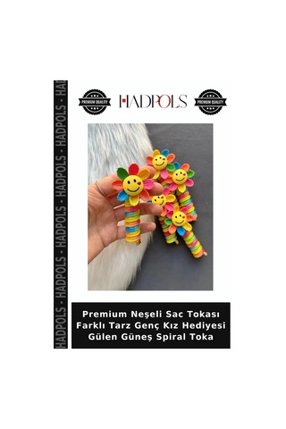 Hadpols Premium Neşeli Sac Tokası Farklı Tarz Genç Kız Hediyesi Gülen Güneş Spiral Toka çok Renkli