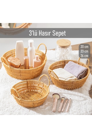 Porsima 304b 3 Lü Düzenleyici Hasır Sepet Seti Ekmeklik Sepet