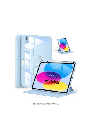 Apple Uyumlu iPad 11. Nesil A16 2025 360 Dönebilen Yatay Dikey Standlı Fuchsia Pino Tablet Kılıfı Kılıf