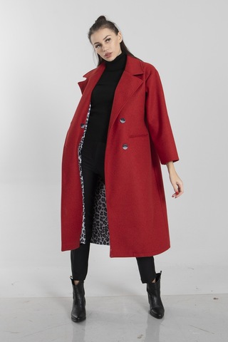 Feminist Kırmızı Önden Düğmeli Oversize Örme Kaşe Kaban 0108068