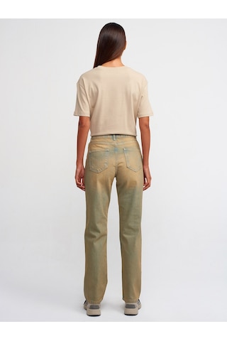 Dilvin Eskitmeli Denim Stright Pantolon Tint Haki - Mavi