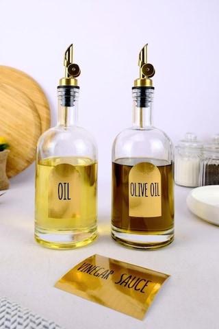 Digithome 2'li Zeytinyağı Ve Sıvıyağ Şişesi Otomatik Kapaklı Gold Etiketli Yağdanlık 500 Ml - H/3 C1-1-289