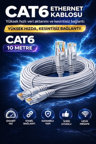 CAT6 Ethernet Kablosu 10m Gigabit LAN Kablosu Yüksek Hızlı İnternet Kablosu