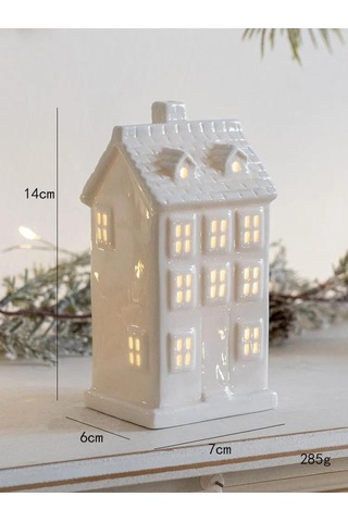 Neevoyu Keramik Led Ev Figürü, Yumuşak Işık Noçturnu, Dekoratif Ev Tatlısı, Hediyelik Ithalatlı Ürün Beyaz