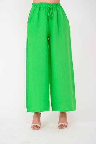 Park Moda 10375 Belden Bağlamalı Keten Pantolon Yeşil