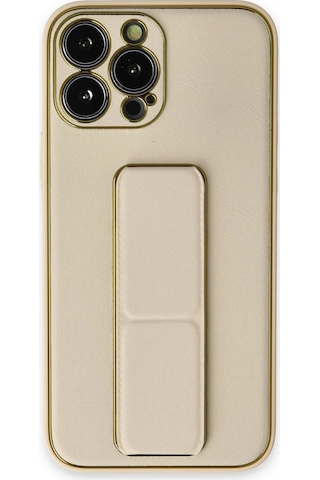 Cosmotex Newface Apple iPhone Uyumlu 13 Pro Kılıf Coco Deri Standlı Kapak - Gold