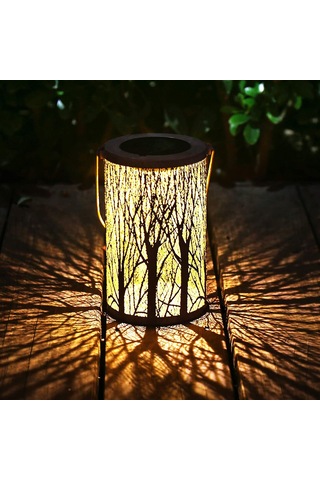 Maiyame Güneş Enerjili Demir Fener, Otomatik Açık/kapalı, Ip44 Su Geçirmez, Bahçe/manzaralı Işık, 5 Ağaç Projeksiyeli, Konforlu Romantik Işık Siyah