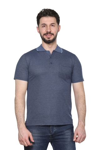 Kzctekstil Erkek Baba Ve Orta Yaş Penye Tişört Yakalı Cepli Jakarlı Desenli Kumaş Klasik Kesim Mavi
