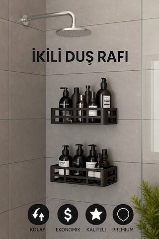 Yapışkanlı Duvar Rafı Organizer Banyo Rafı Duş Rafı Mutfak Rafı Havluluk Sabun Krem Şampuanlık