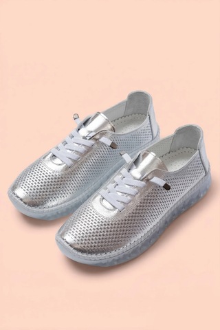 Analin Shoes Hakiki Deri Kadın Casual Ayakkabı Gümüş