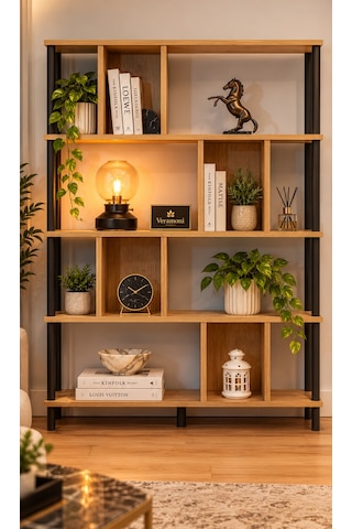Veramoni 5 Raflı Modern Kitaplık 137x90x20 Cm - Meşe Siyah