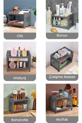 2 Katlı Mutfak Tezgah Üstü Rafı Çok Amaçlı Dolap Baharatlık Düzenleme Organizeri Antrasit