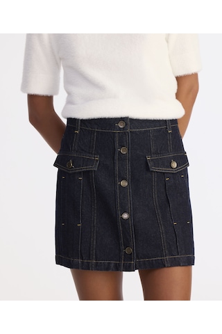 Yargıcı Pens Detaylı Düğmeli Kısa Denim Etek 25kket4021x 516 Lacivert