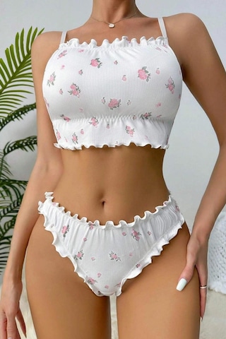 Ynt Beyaz Çiçek Desenli Marum Trim Alt Üst Takım 16088 001 Ynt Beyaz Çiçek Desenli Marum Trim Alt Üst Takım 16088 001