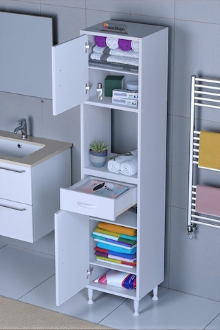 Eliusta Vero 5 Bölmeli 50 Cm Genişlikte Dolap Çok Amaçlı Kullanım Banyo Dolapı 50x173x32,5 Cm Dolap Beyaz