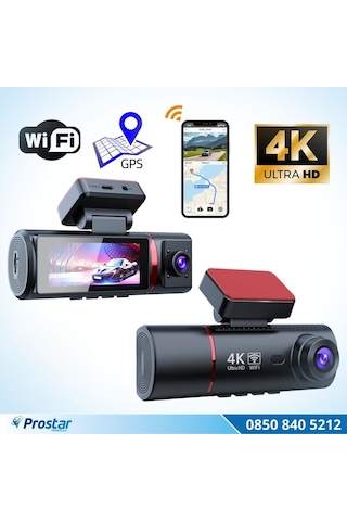 4k Ultra Hd 2 Kameralı Ön Ve İç Wifi Gps G-sensör Park Modu Dashcam Kamera