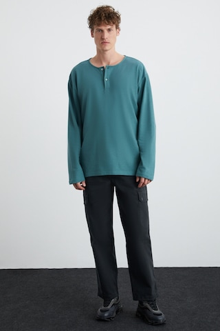 Grımelange Lorenzo  Erkek Özel Rustik Dokulu %100 Organik Pamuk Düğme Detaylı Regular Yeşil Sweatshirt