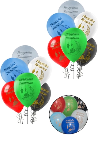 14 Hoşgeldin Ramazan Baskılı Balon 2 Balon Standı Ya Şehri Ramazan Konsept Balon Seti Mekan Oda Süsü Çok Renkli