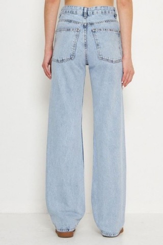 Balenbi Kadın Yüksek Bel Jean Yıkamalı Geniş Paça Wide Leg Kot Pantolon 1242 Buz Mavi W6