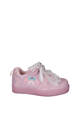 Zacoz Kız Çocuk Simli Kışlık Okul Ayakkabısı İnci Detaylı Kurdeleli Işıklı Sneaker Açıkpembe