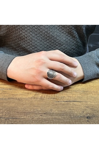 925 Ayar Gümüş Aslan Figürlü Ayarlanabilir Ölçü Erkek Yüzük