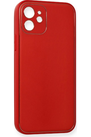 Newface Apple iPhone Uyumlu 12 Mini Kılıf Coco Deri Silikon Kapak Glblseme - 35 - Kırmızı