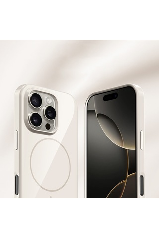 İphone Uyumlu 16 Pro Max Kılıf Magsafe Şarj Özellikli Wlons Frego Kapak Krem Krem