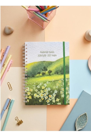 Lizy 2026-2027 Spiralli Akademik Planlayıcı Ajanda 17x24 Cm Tasarım-2 Yeşil