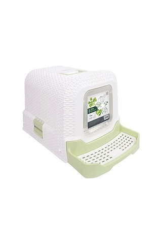 M-pets Eco Rattan Kapalı Kedi Tuvaleti Beyaz Yeşil 69x42x41cm