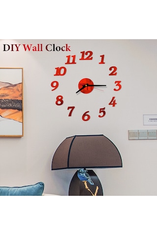 Vkemall Kırmızı Desenli Sayı Tasarımı Akrilik Duvar Saati - 40cm, Aa Karbon Pil Gerekli Takdim Edilmez Kırmızı