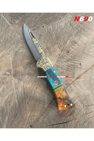 Dmr Böhler N690 Çelik Çakı Özel Üretim Altın Kaplama Cep Çakısı Kamp Çakısı 11cm Yeşil