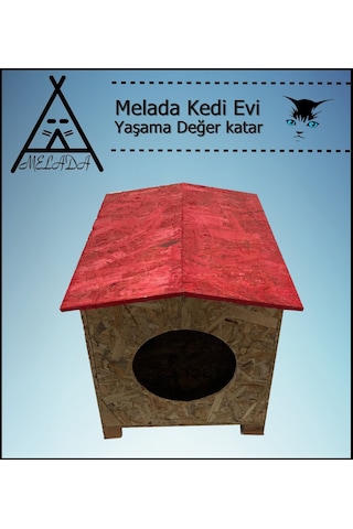 Melada Kedi Evi Dış Ortam Uygun Ahşap Kedi Evi Osb 39x37x34 Cm