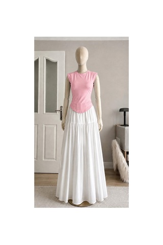 Moda Banuş Pembe Modal Kumaş Kısa Kol Önü Uzun Body