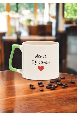 Öğretmenler Günü Kişiye Özel Renkli Kulplu Öğretmen Kupası Açık Yeşil