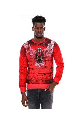 Wessi Kırmızı Baskılı Bisiklet Yaka Sweatshirt Kırmızı